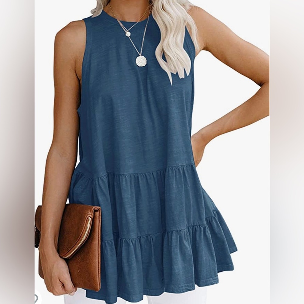 Bingerlily Women’s Summer Flowy Tank Top Sleeveless Crew Neck Ruffles Size XL